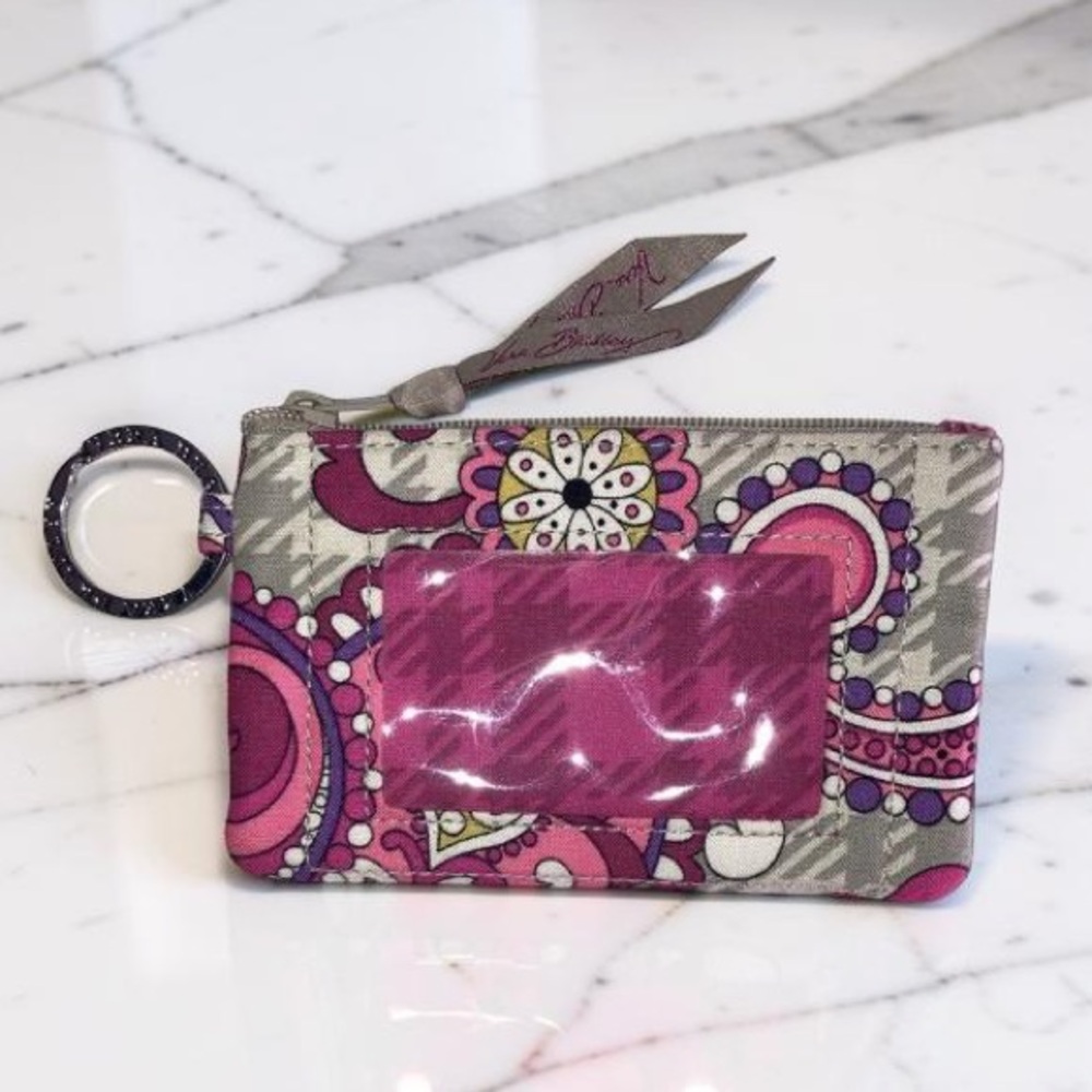 Vera Bradley Coin Purse Key Ring Photo ID Holder Pink Floral Paisley Women’s